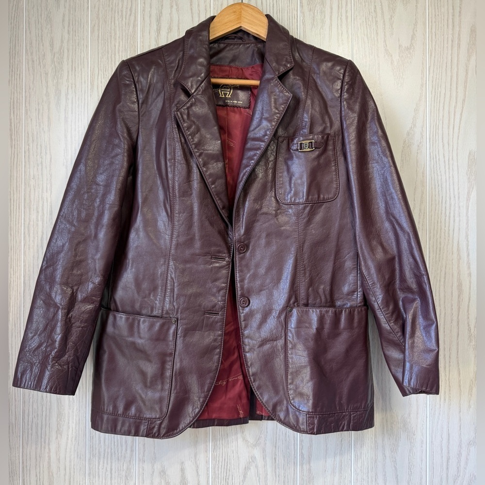 Etienne Aigner Burgundy Leather Blazer Jacket Size 10 EUC Vintage